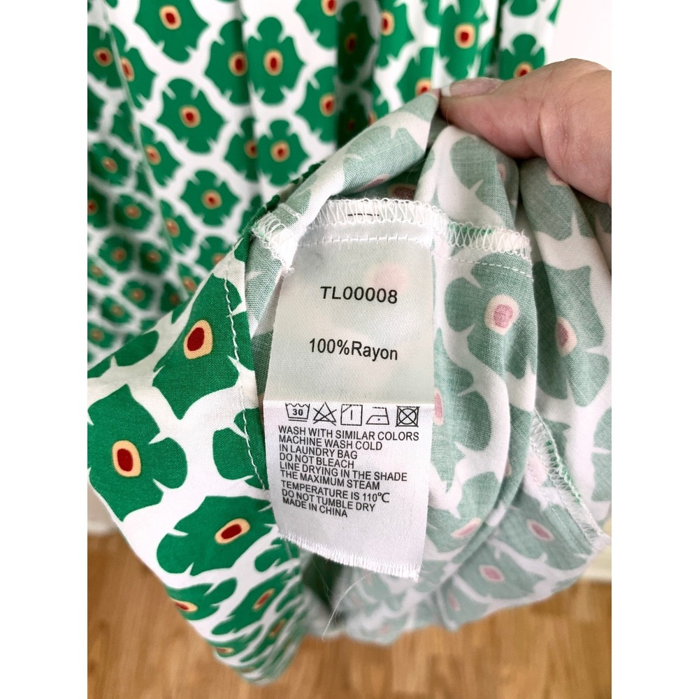 Anrabess Green Floral Puff Sleeve Maxi Shirt Dress XL Cottagecore Summer Resort - Picture 12 of 15